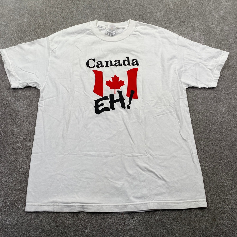 Diamond Star Canada Eh! Graphic T-Shirt Mens XL White Cotton Souvenir Tee